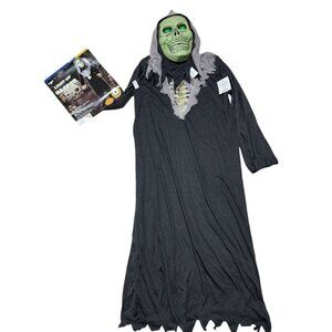 NEW‎ Light-Up Reaper Costume Glowing Mask & Hooded Robe For Boys Size L (10-12)